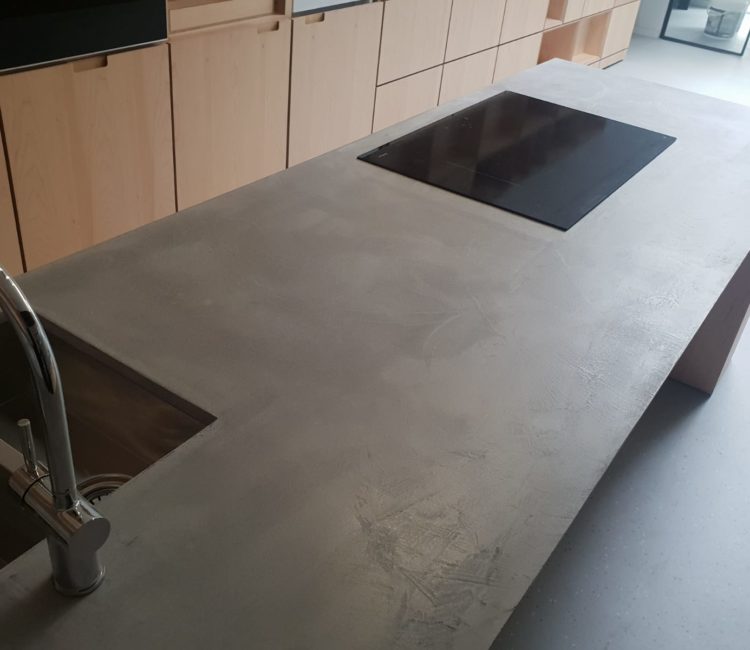 Grey microcement on a kitchen worktop